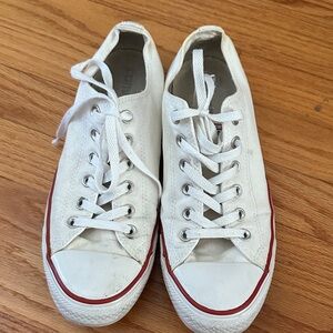 Converse White Canvas Low-Top Sneakers with Red Trim